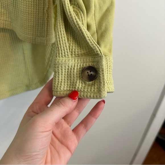 AEO | Bright Green and Yellow Waffle Knit Hooded Shacket Jacket Size Small - Picture 5 of 6